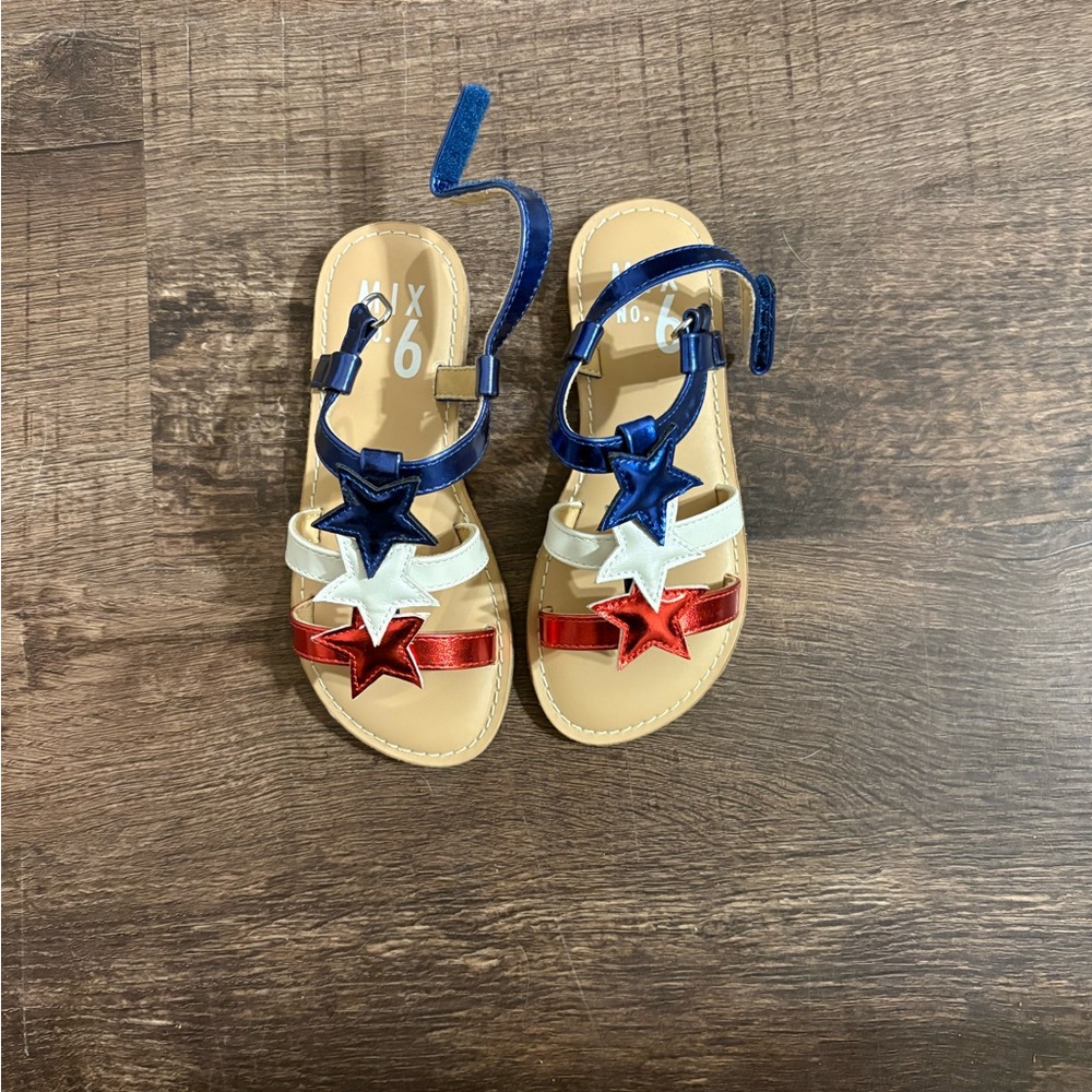 Girls Mix No 6 Kids Star Sandals Red White & Blue Patriotic Sz 11 NWT